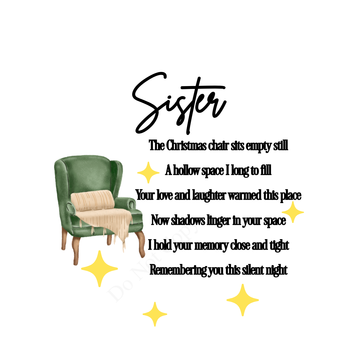 UV-DTF Transfer - Christmas chair with beautiful poem for Woodform 10cm tall baubles