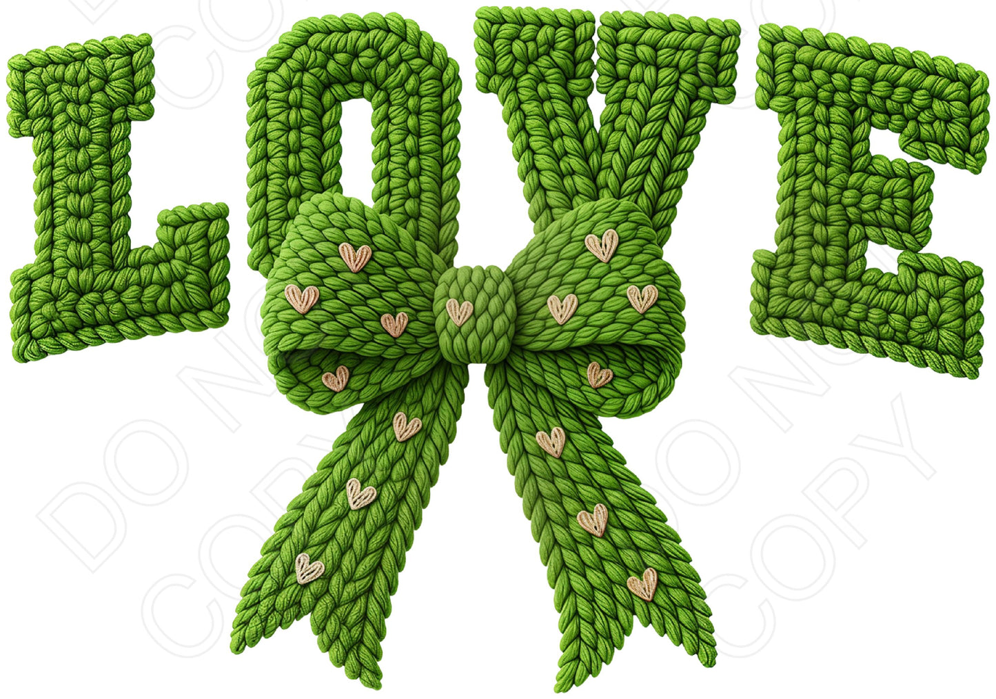 DTF Transfer - Love Embroidered Style Green Bow