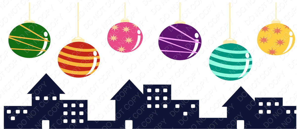 UV-DTF Transfer - Cup Wrap for 16oz Libby Cup - Christmas Skyline & Baubles