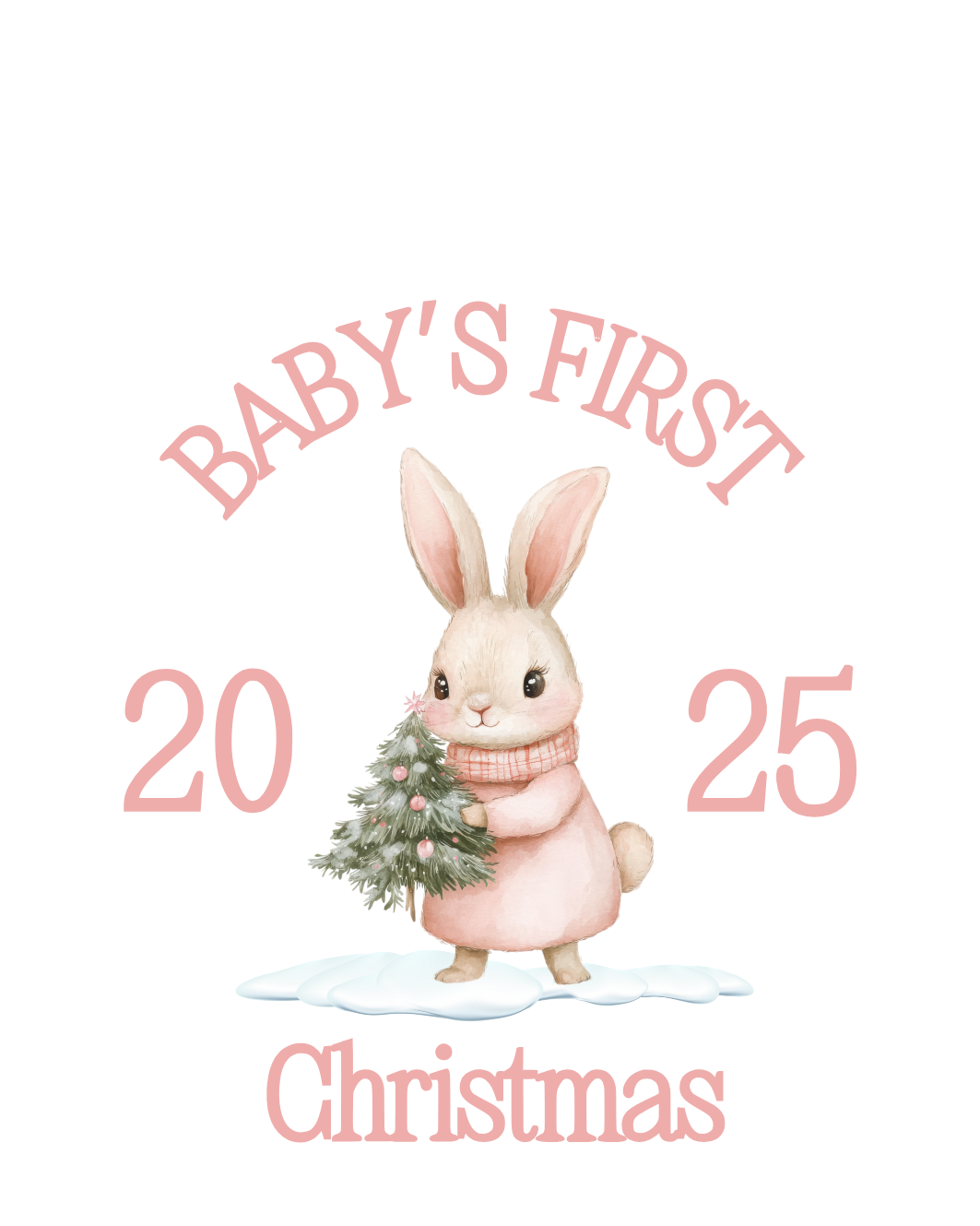 UV-DTF Transfer - Pink Bunny Baby's First Christmas design for Woodform 10cm tall bauble