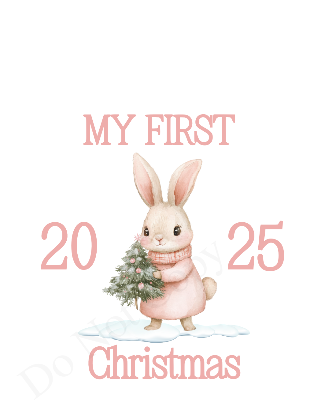 UV-DTF Transfer - Pink Bunny My First Christmas design for Woodform 10cm tall bauble