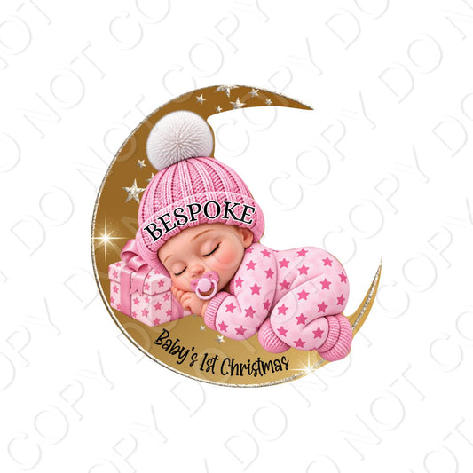 UV-DTF Transfer - Bespoke Baby's First Christmas for Woodform Bauble