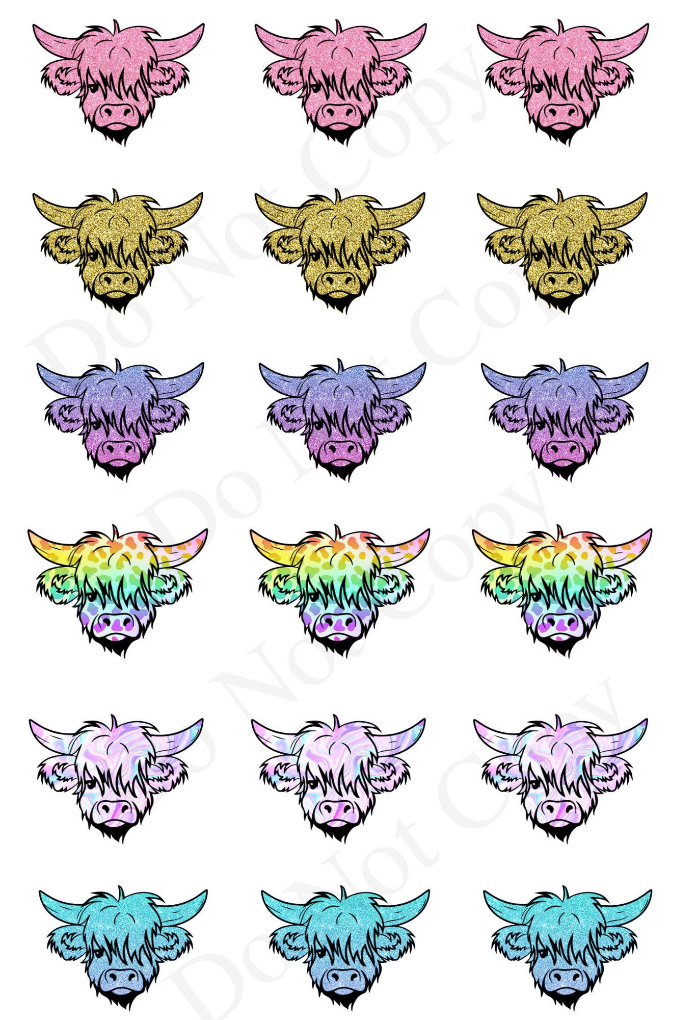 UV-DTF Transfer - Christmas Mix & Match Sheets Glitter and Swirl Highland Cows