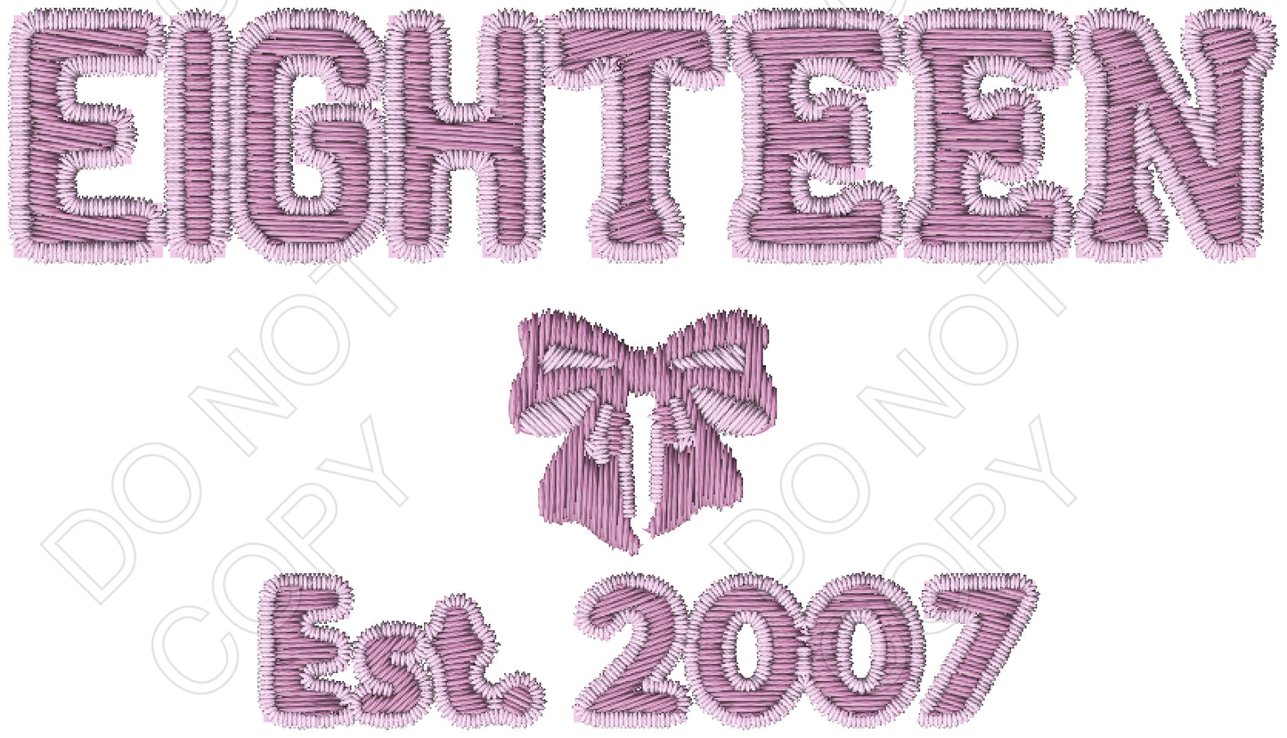 DTF Transfer - Pink Embroidered Style, Birthday Ages (13 to 30)