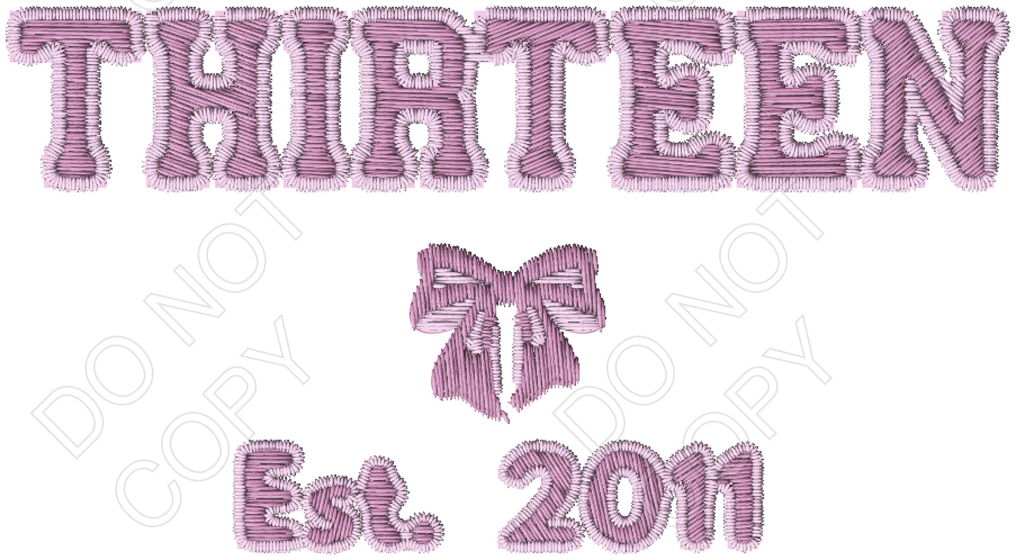 DTF Transfer - Pink Embroidered Style, Birthday Ages (13 to 30)