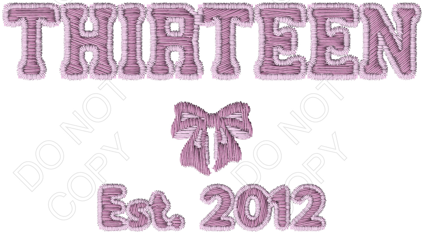DTF Transfer - Pink Embroidered Style, Birthday Ages (13 to 30)