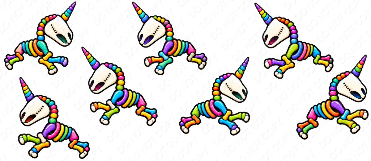 UV-DTF Transfer - Cup Wrap for 16oz Libby Cup - Cute Skeleton Unicorns Colourful Design