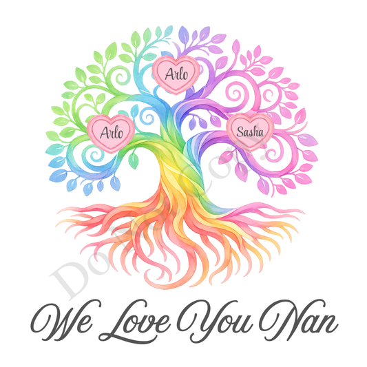UVDTF Transfer - We Love You Nan Family Tree with 2 - 8 Custom Names On Tree