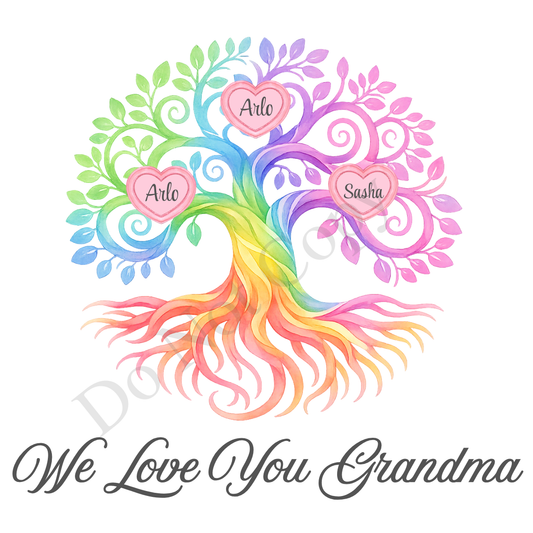 UVDTF Transfer - We Love You Grandma Family Tree with 2 - 8 Custom Names On Tree