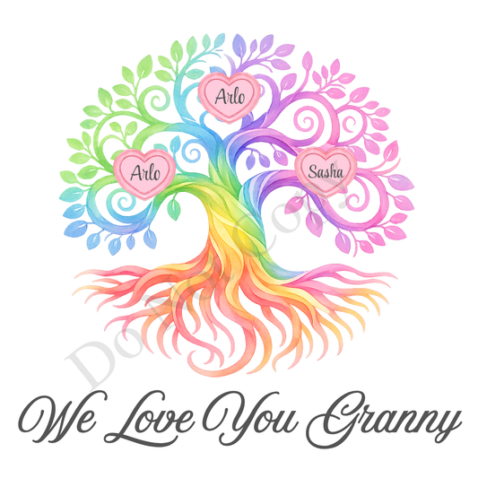 UVDTF Transfer - We Love You Granny Family Tree with 2 - 8 Custom Names On Tree