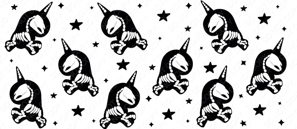 UV-DTF Transfer - Cup Wrap for 16oz Libby Cup - Cute Skeleton Unicorns B&W Design