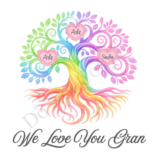 UVDTF Transfer - We Love You Gran Family Tree with 2 - 8 Custom Names On Tree