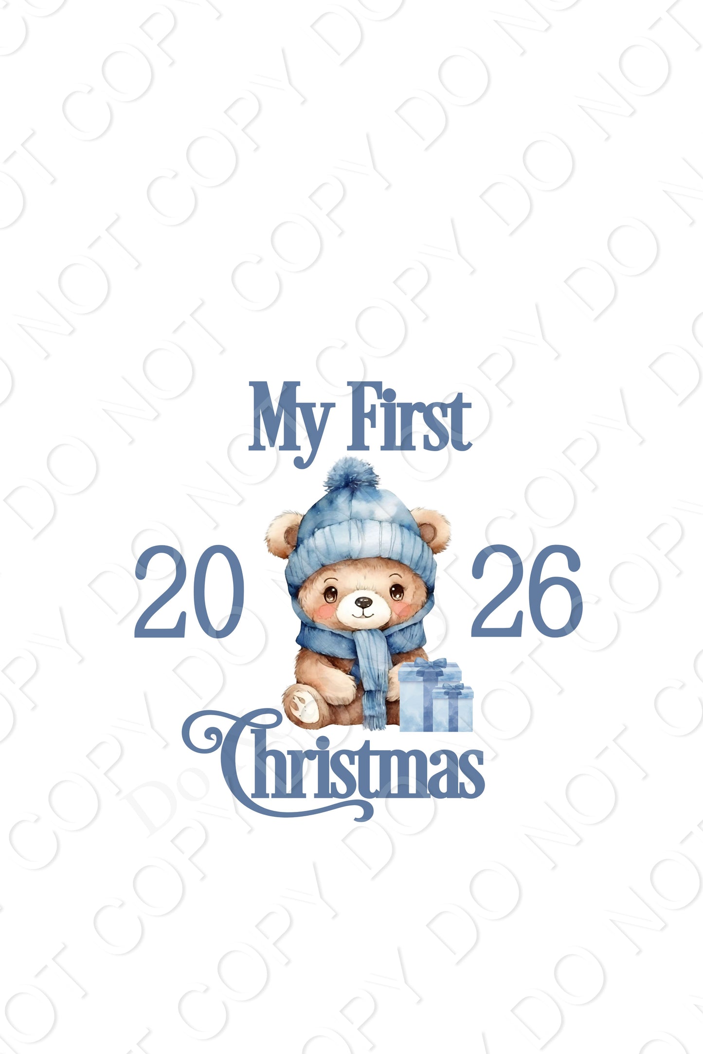 UV-DTF Transfer - Blue Bear My First Christmas design for Woodform and Craft Shapes Direct 10cm tall bauble