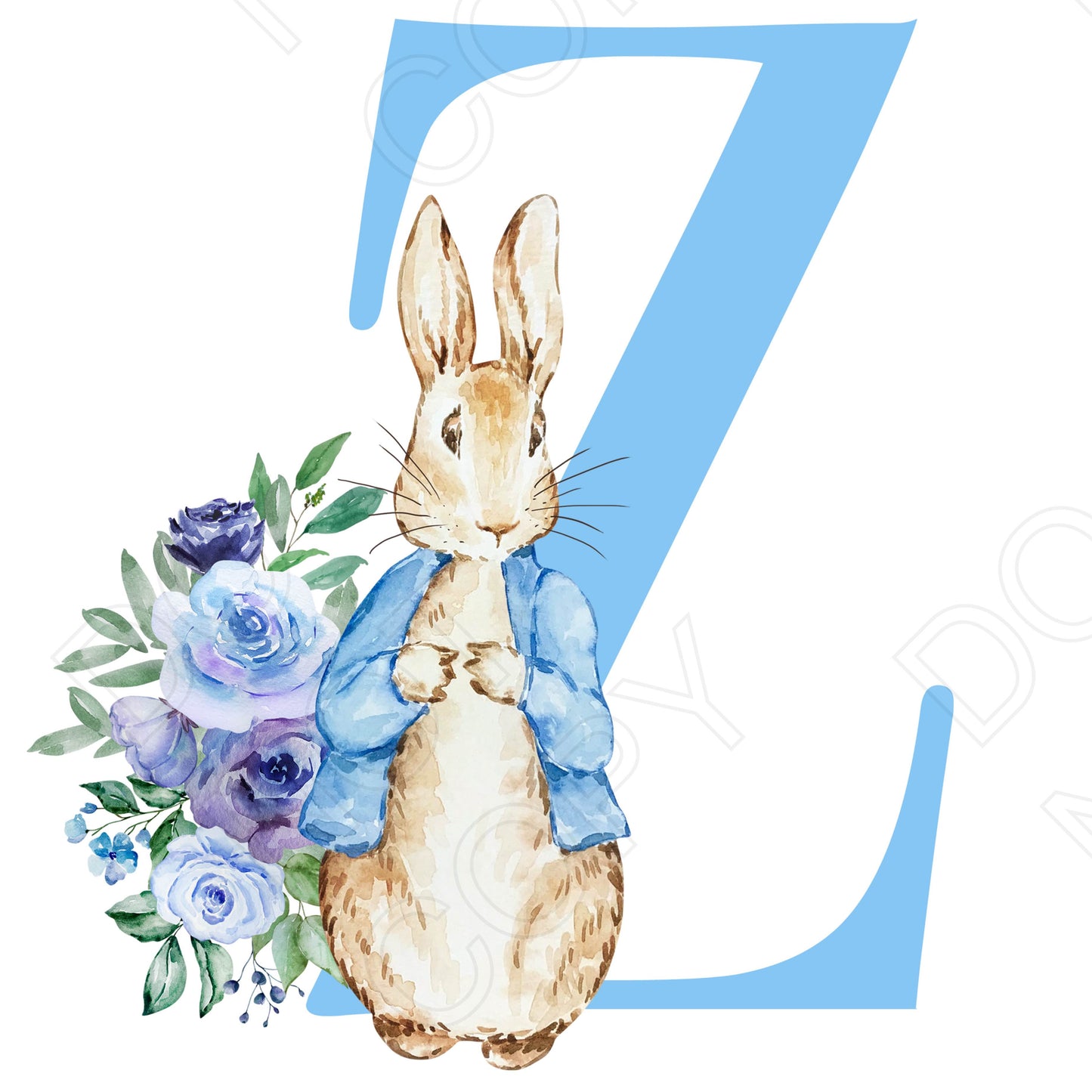 UVDTF Transfer - Vintage Easter Bunny Alphabet (Blue Lettering)