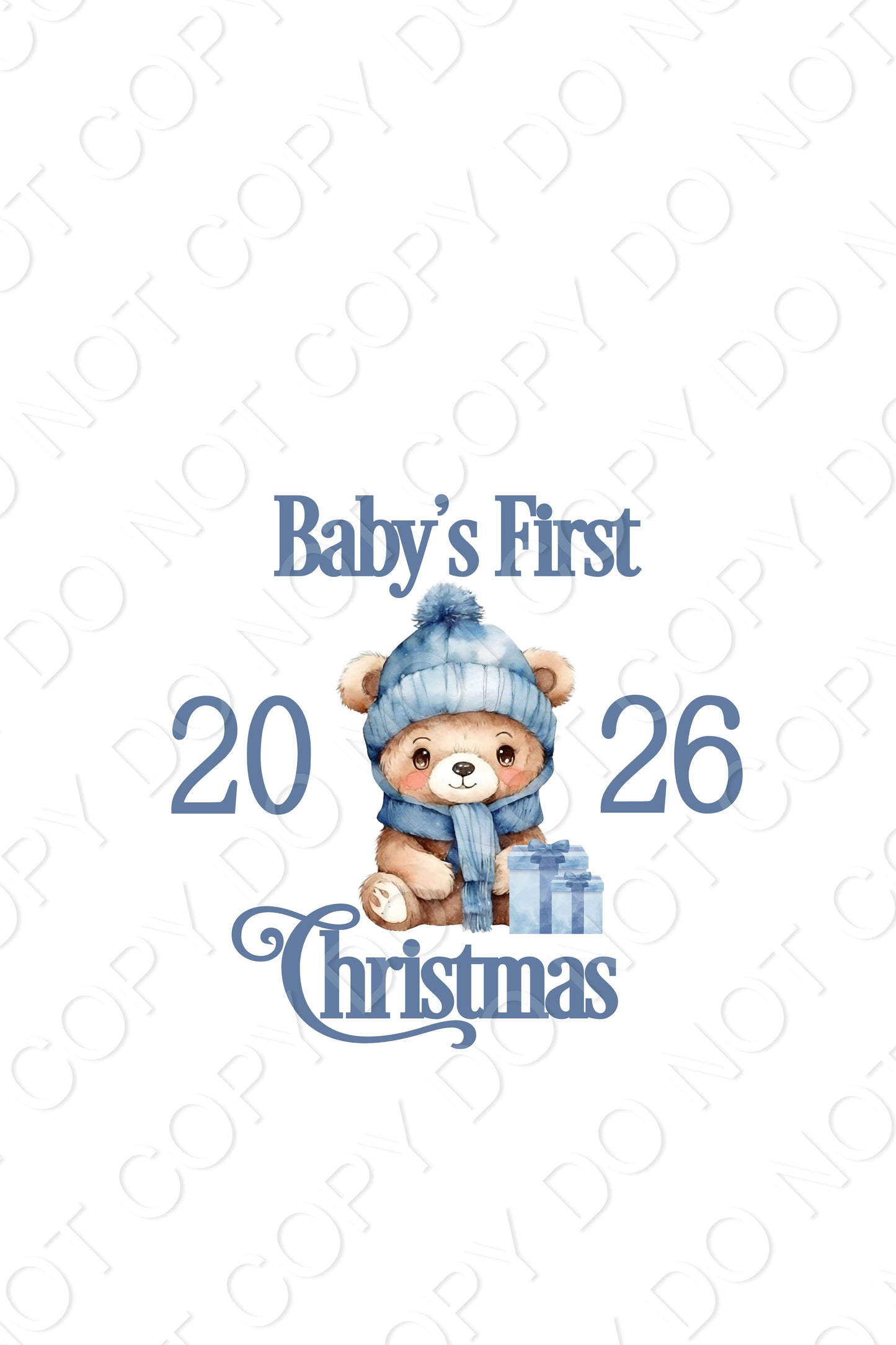 UV-DTF Transfer - Blue Bear Baby's First Christmas design for Woodform and Craft Shapes Direct 10cm tall bauble