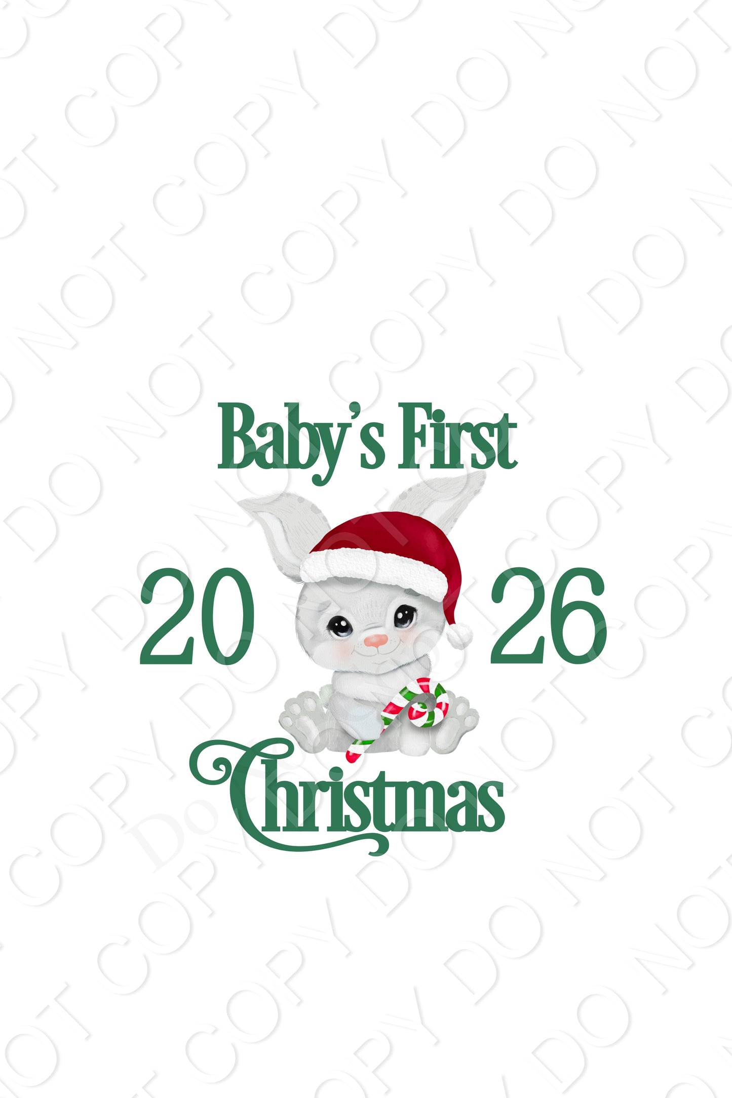 UV-DTF Transfer - Grey Rabbit Baby's First Christmas design for Woodform and Craft Shapes Direct 10cm tall bauble