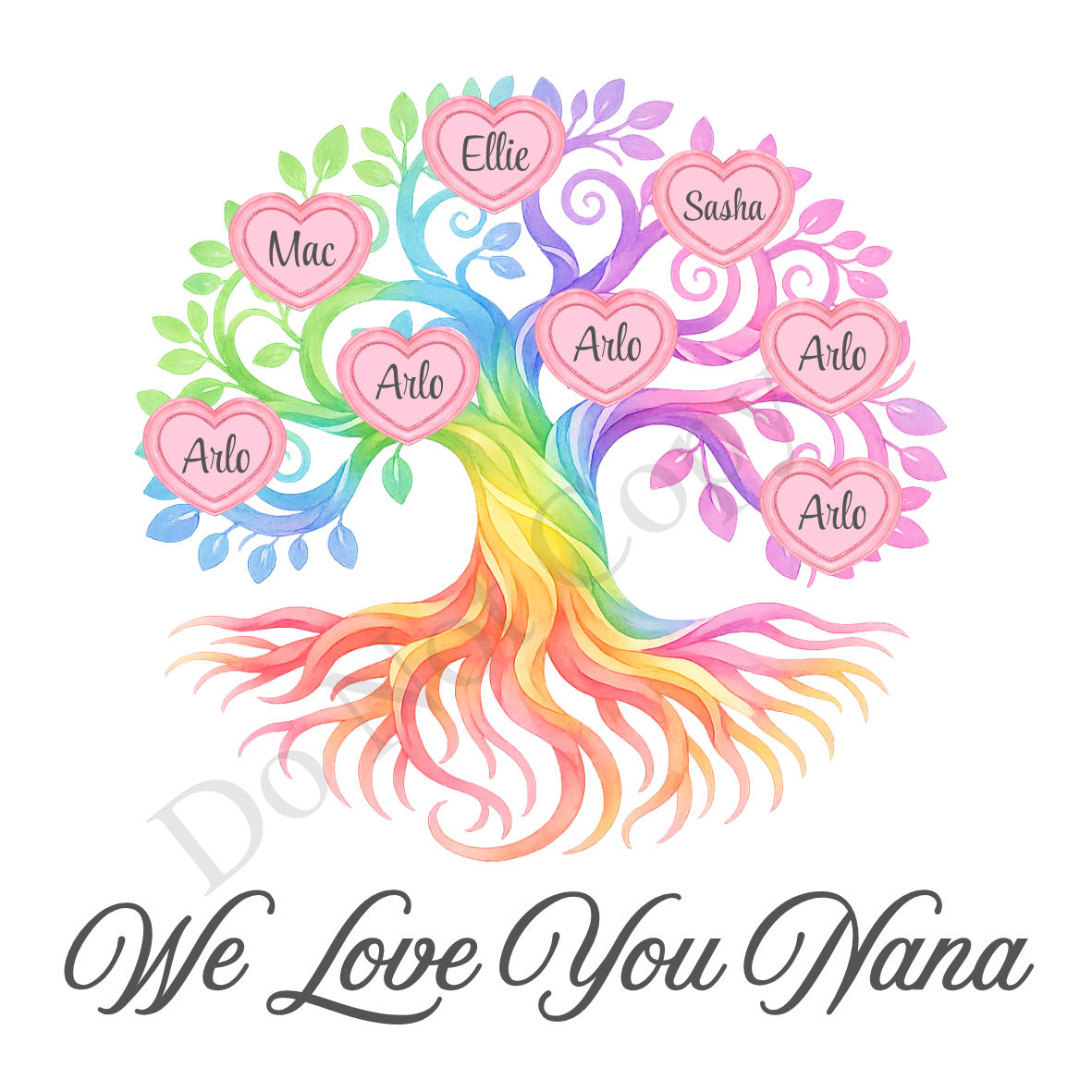 UVDTF Transfer - We Love You Nana Family Tree with 2 - 8 Custom Names On Tree