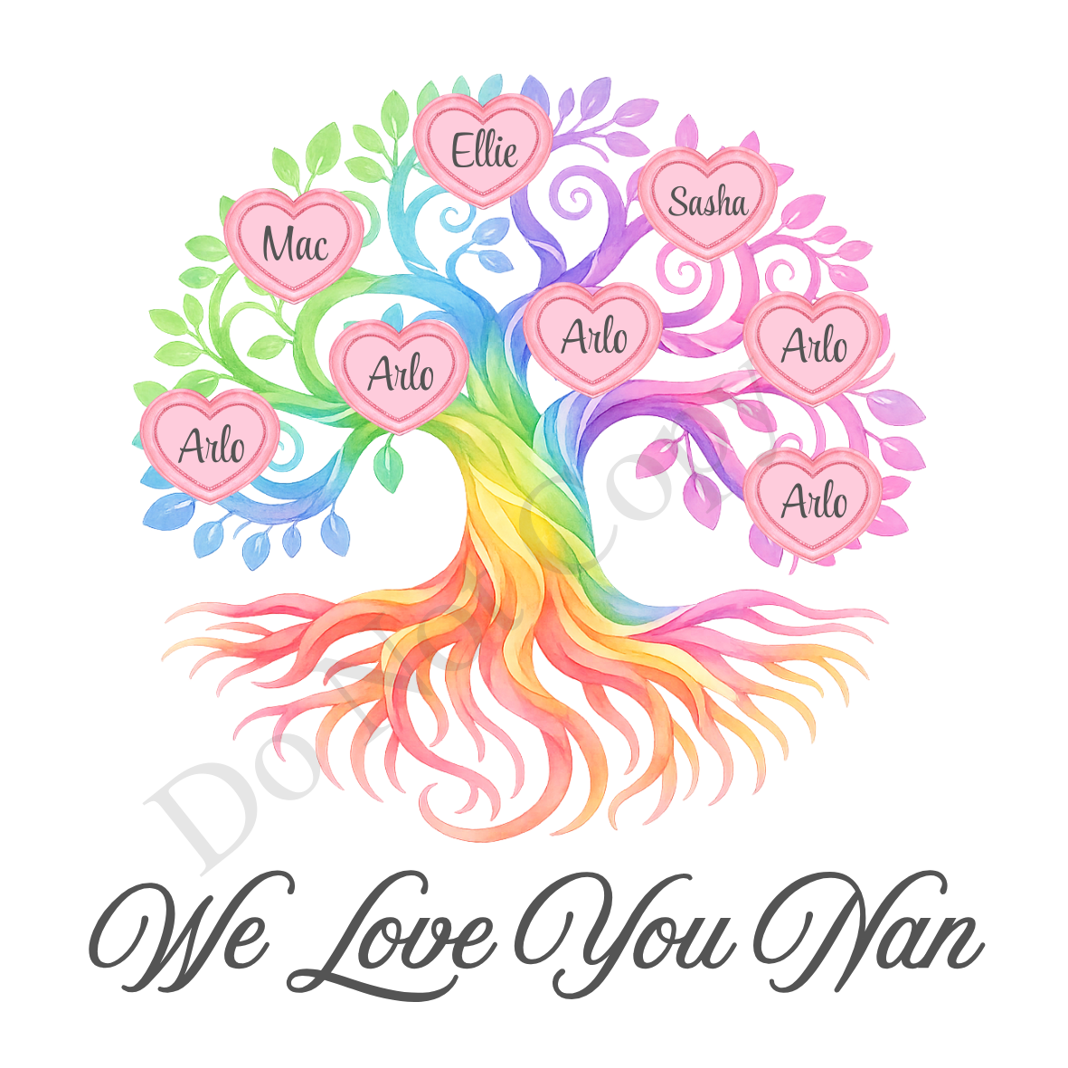 UVDTF Transfer - We Love You Nan Family Tree with 2 - 8 Custom Names On Tree