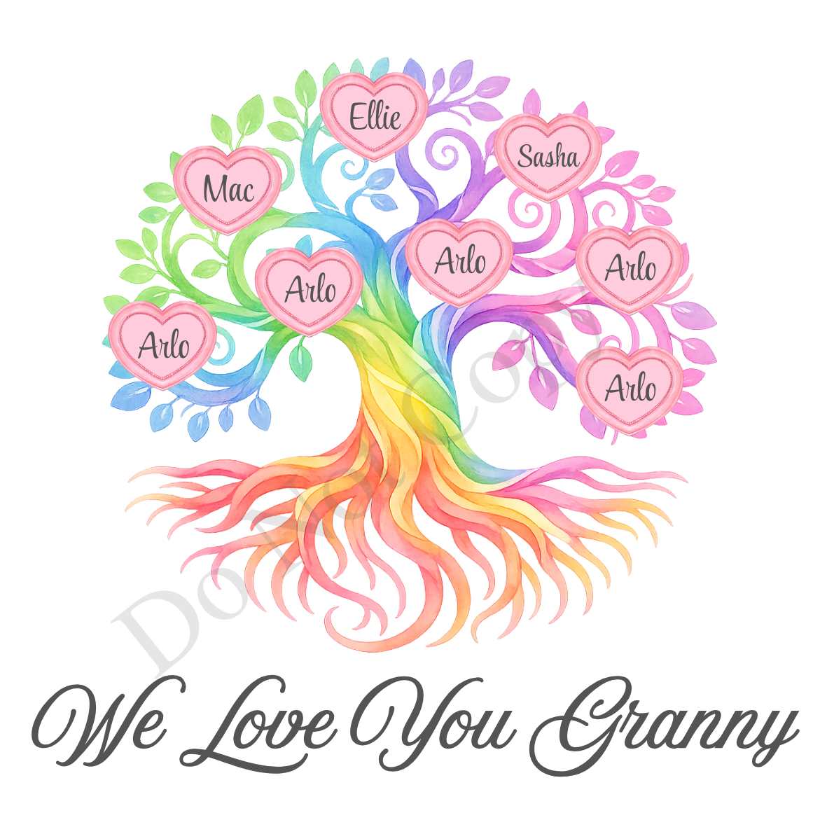 UVDTF Transfer - We Love You Granny Family Tree with 2 - 8 Custom Names On Tree