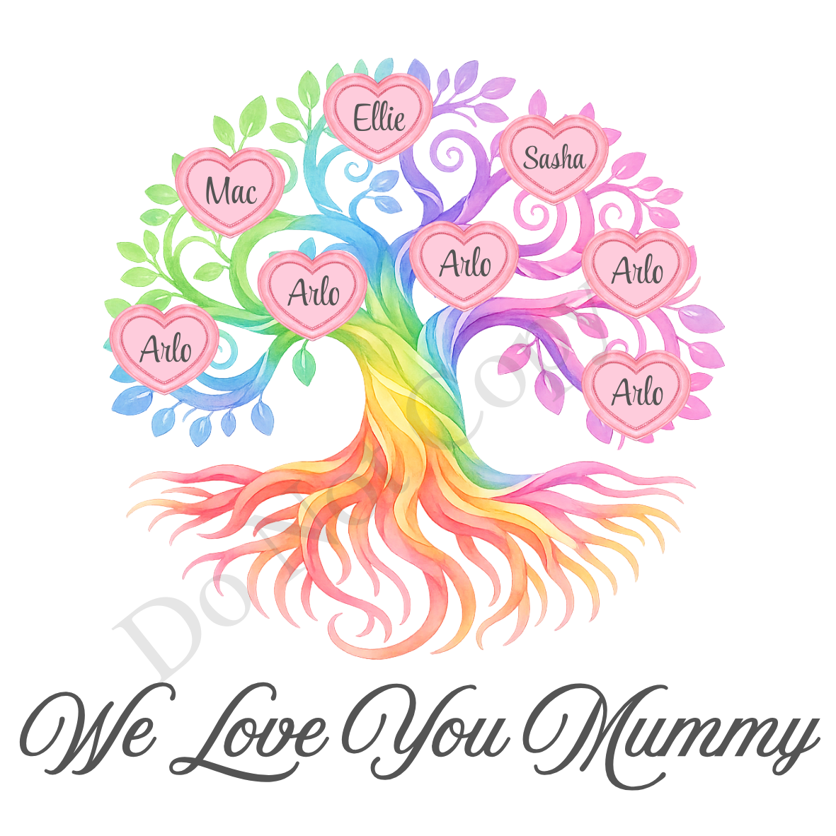 UVDTF Transfer - We Love You Mummy Family Tree with 2 - 8 Custom Names On Tree