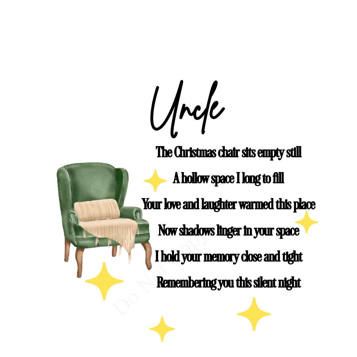 UV-DTF Transfer - Christmas chair with beautiful poem for Woodform 10cm tall baubles