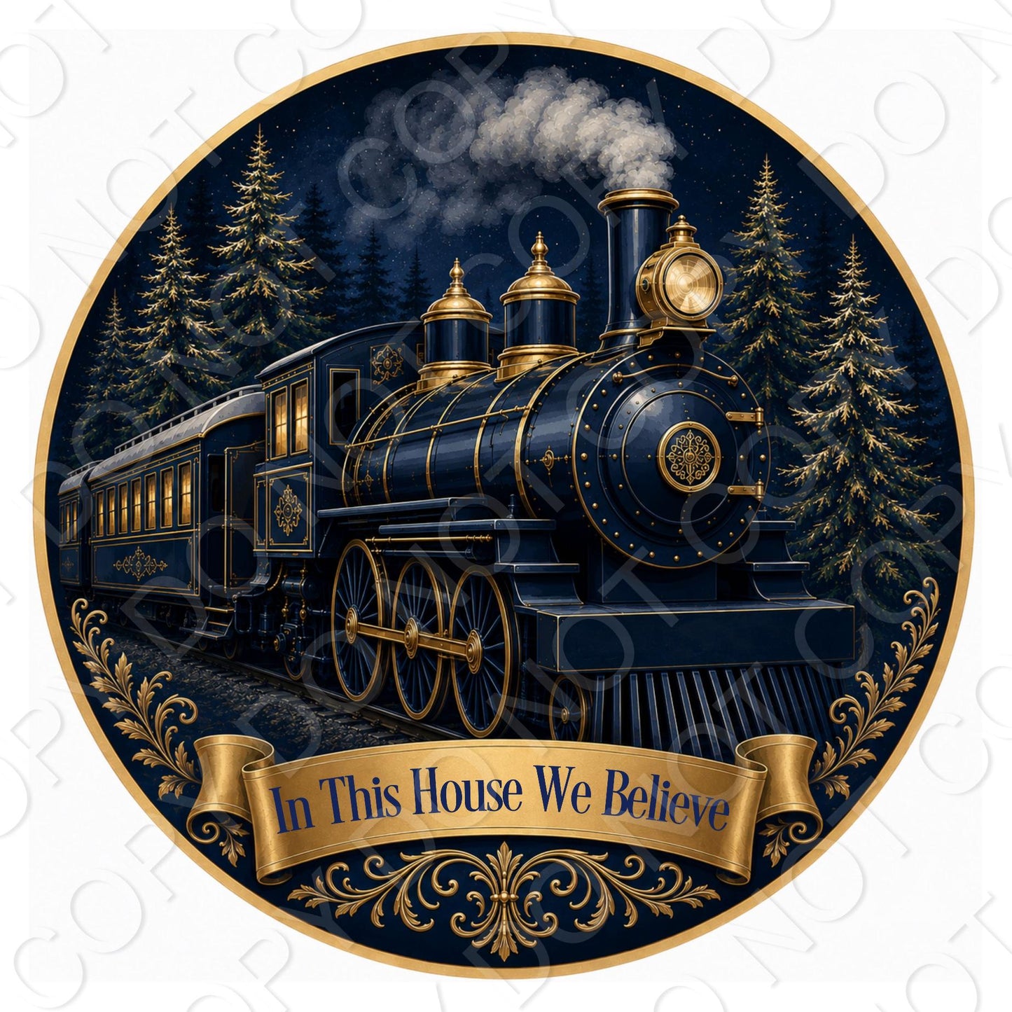 UV-DTF Transfer - We Believe in Christmas (Blue Train)