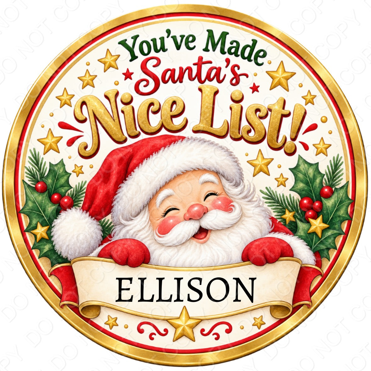 UV-DTF Transfer - Santa Nice list for Woodform Bauble Style 2 (Bespoke)