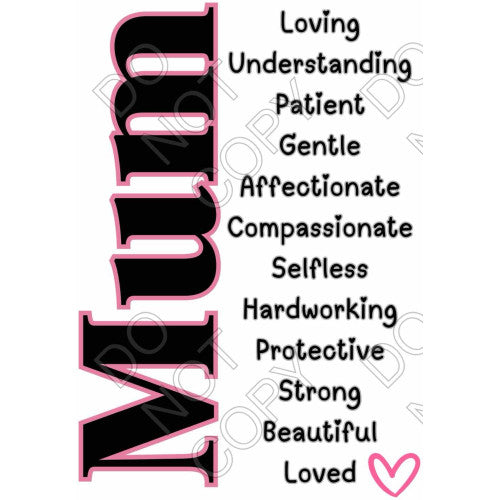 UV-DTF Transfer - Mothers Day "Mum" Transfer for Cups & 10mm Square