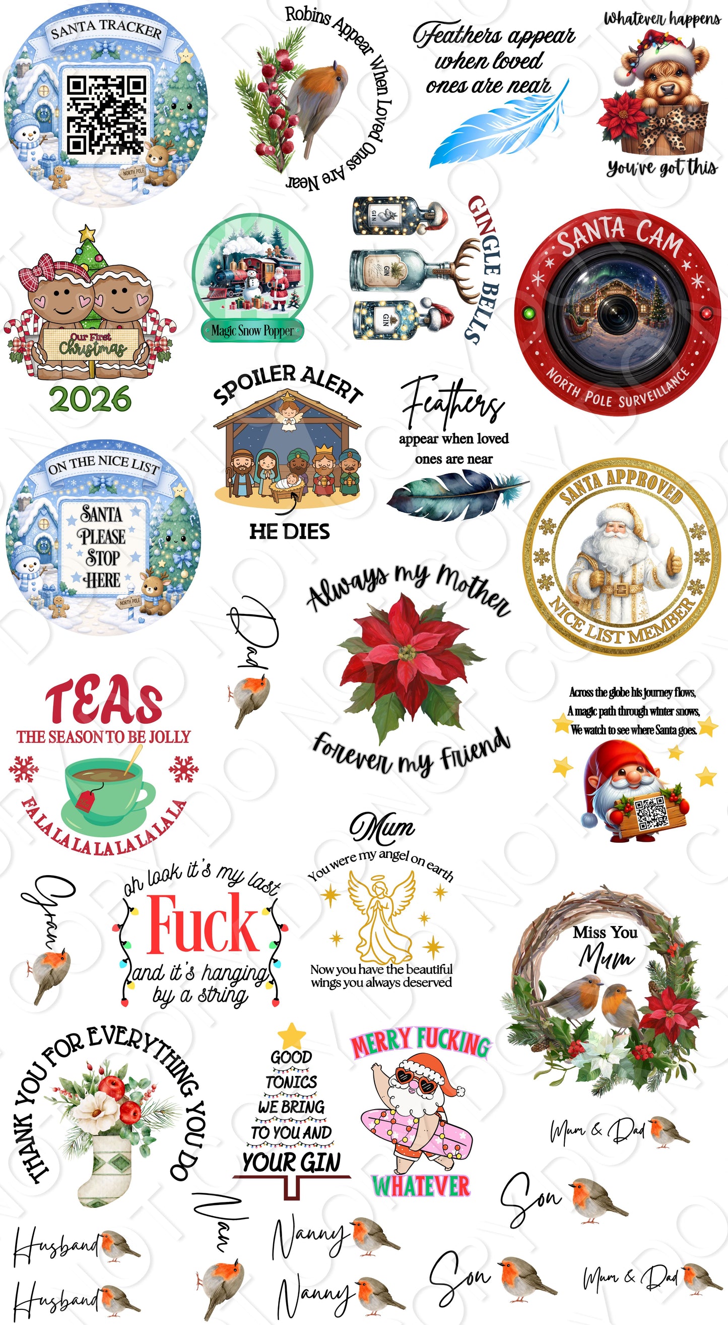 UV-DTF Transfer - Sheet of Christmas Designs