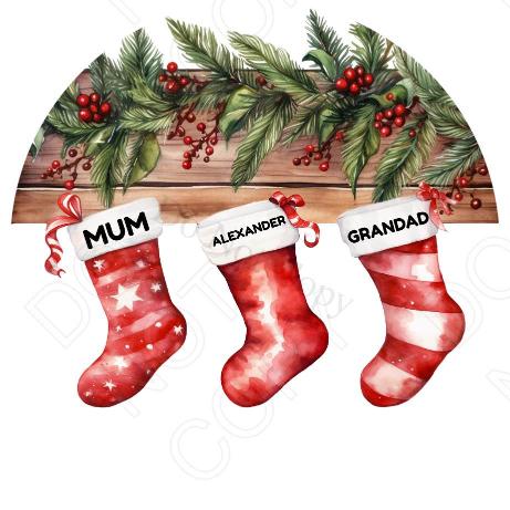 UV-DTF Transfer - Xmas Family Stocking Design (Four Stockings)(comes with name(s) of your choice)