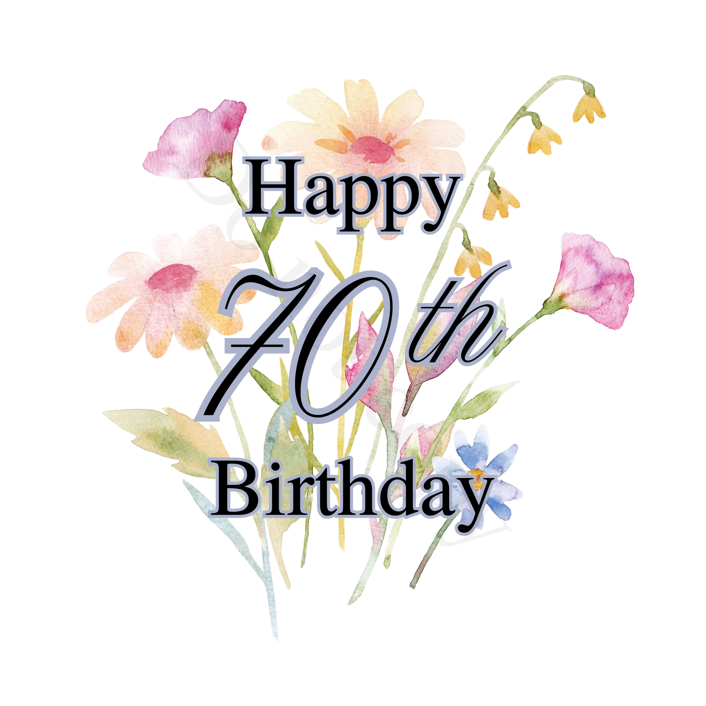 UV-DTF Transfer - Happy Birthday 70th birthday with spring flowers background
