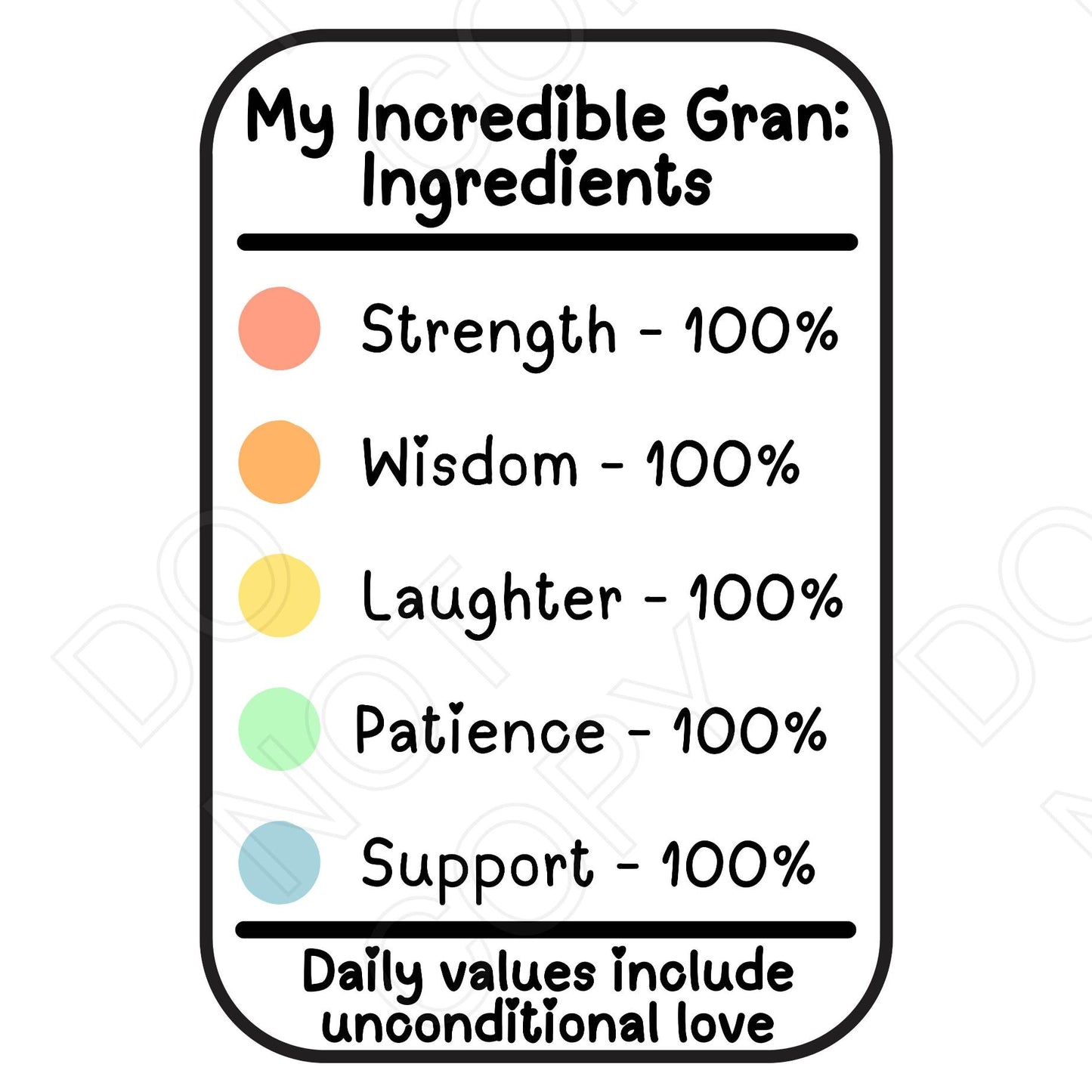 UVDTF Transfer - Nutrition Card for Parent/Grandparent