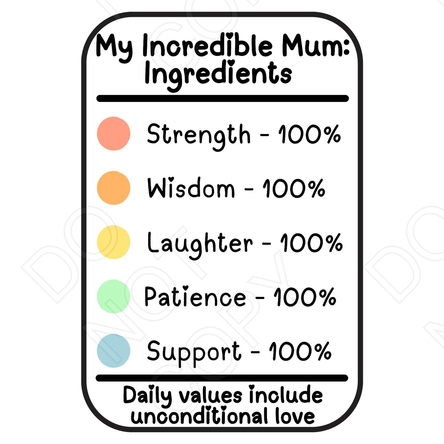 UVDTF Transfer - Nutrition Card for Parent/Grandparent