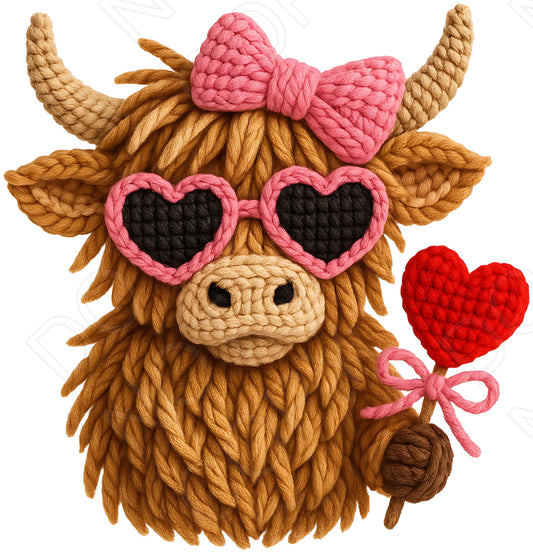 DTF Transfer - Highland Cow Embroidered Style