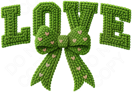 DTF Transfer - Love Embroidered Style Green Bow