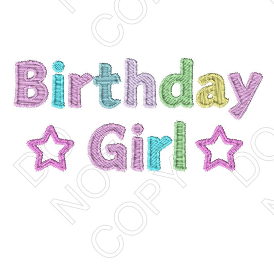 DTF Transfer - Birthday Girl (Embroidery Style)