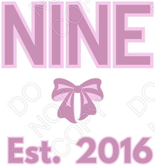 DTF Transfer - Pink Bow Birthday Ages (1-10)