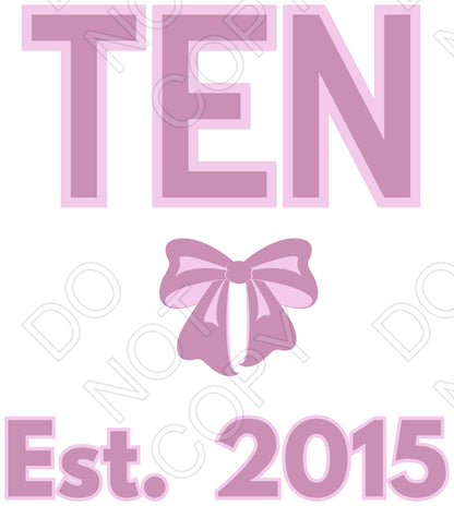 DTF Transfer - Pink Bow Birthday Ages (1-10)