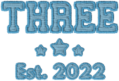 DTF Transfer - Blue Embroidered Style, Birthday Ages (1-10)