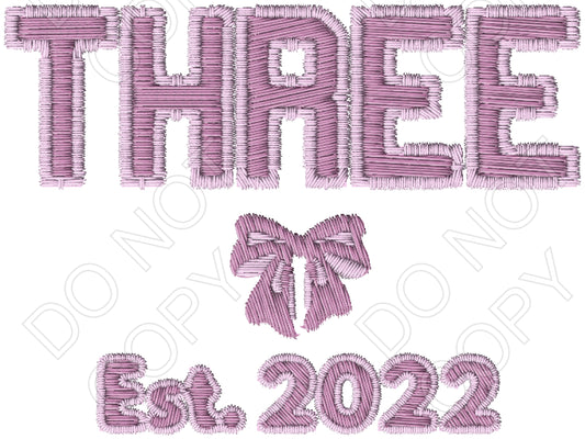 DTF Transfer - Pink Embroidered Style, Birthday Ages (1-10)