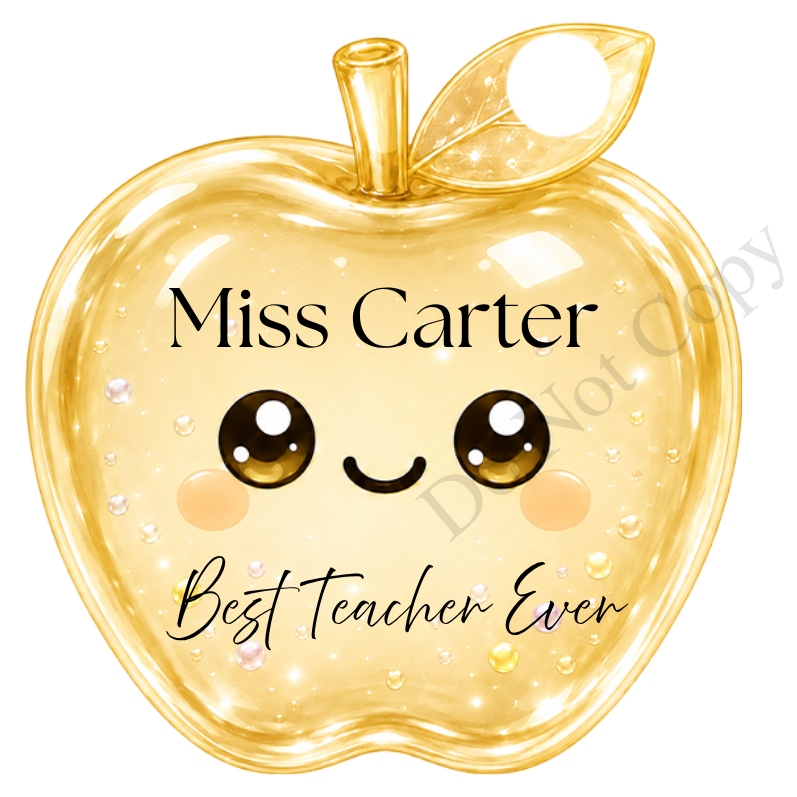 UVDTF Transfer - Cartoon Squishy Apple Cute Keyring Design Best Teacher Bespoke Version