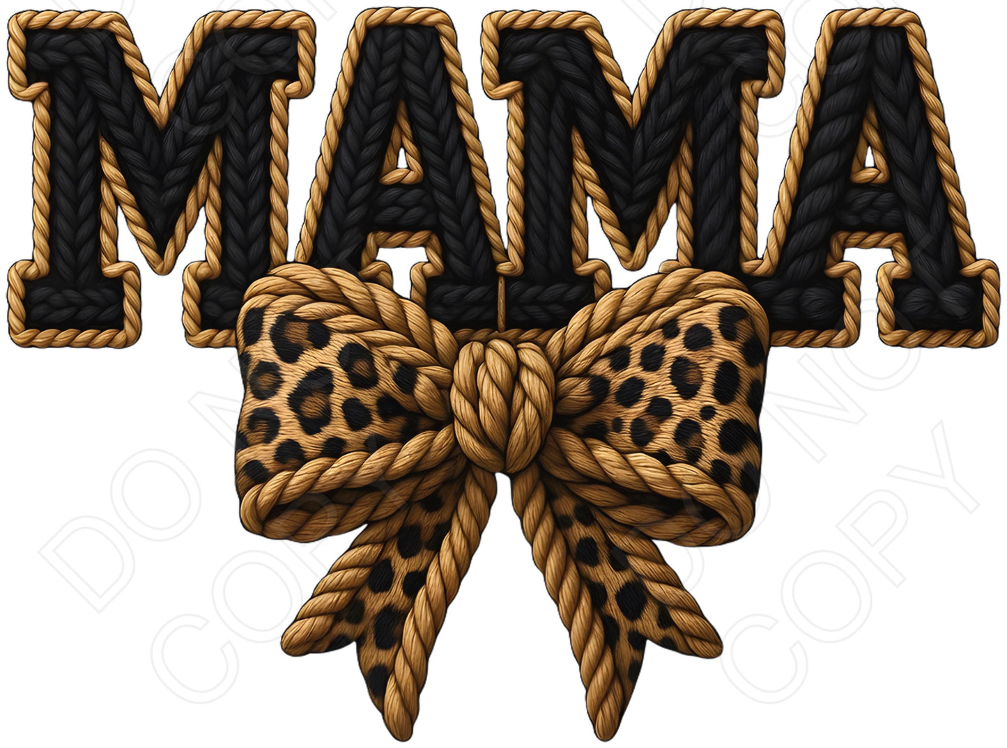 DTF Transfer - Mama Embroidered Style Leopard Print Bow