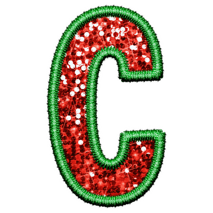 DTF Transfer - Green and Red Embroidery Style Glitter Alphabet for Christmas Sacks Bespoke for you to add a Name