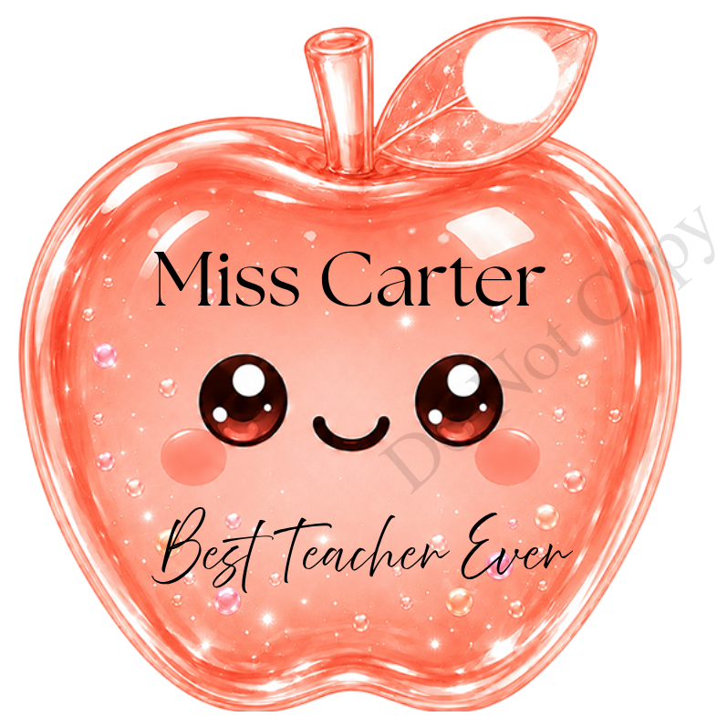 UVDTF Transfer - Cartoon Squishy Apple Cute Keyring Design Best Teacher Bespoke Version