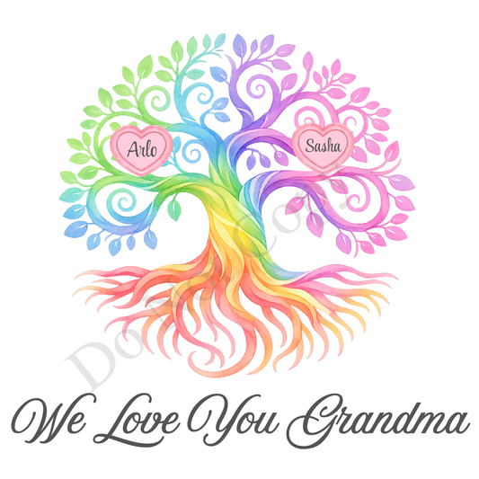 UVDTF Transfer - We Love You Grandma Family Tree with 2 - 8 Custom Names On Tree