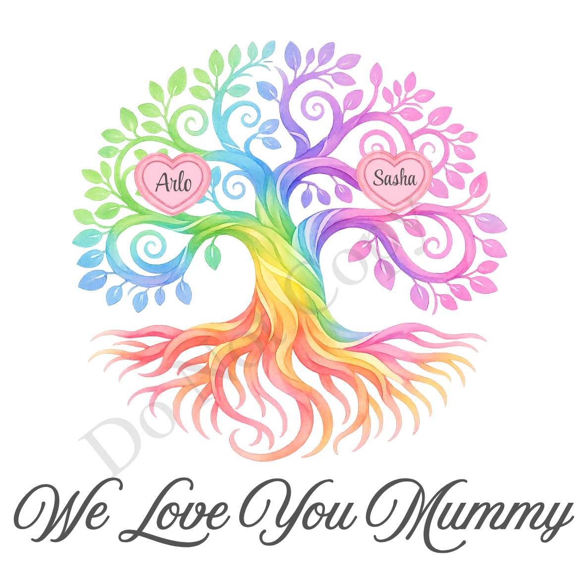 UVDTF Transfer - We Love You Mummy Family Tree with 2 - 8 Custom Names On Tree