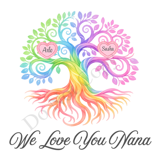 UVDTF Transfer - We Love You Nana Family Tree with 2 - 8 Custom Names On Tree