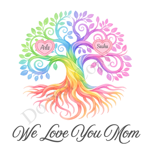 UVDTF Transfer - We Love You Mom Family Tree with 2 - 8 Custom Names On Tree