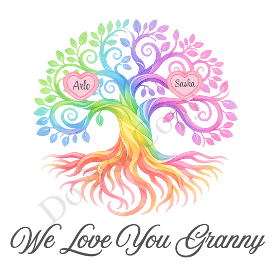 UVDTF Transfer - We Love You Granny Family Tree with 2 - 8 Custom Names On Tree