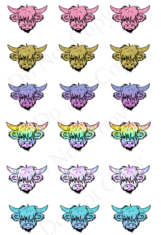 UV-DTF Transfer - Christmas Mix & Match Sheets Glitter and Swirl Highland Cows